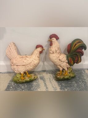 Vintage 1970s Homco Rooster & Hen Wall Resin Plaque Decor Farmhouse Country